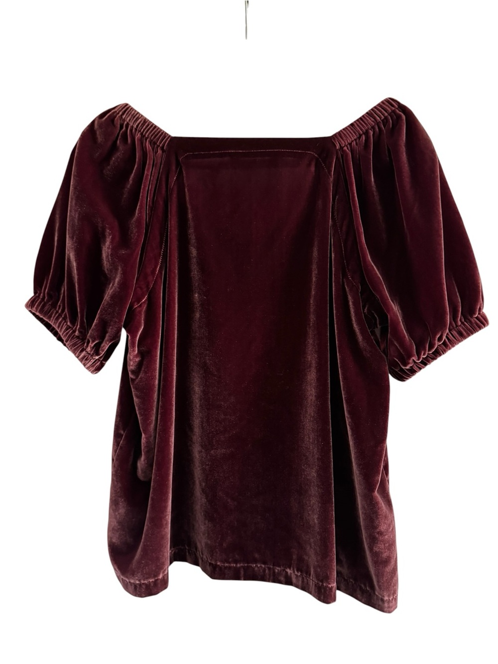 LOFT Petites Burgundy Velvet Puff Sleeve Top Romantic Cottagecore Blouse Size LP - Picture 7 of 10